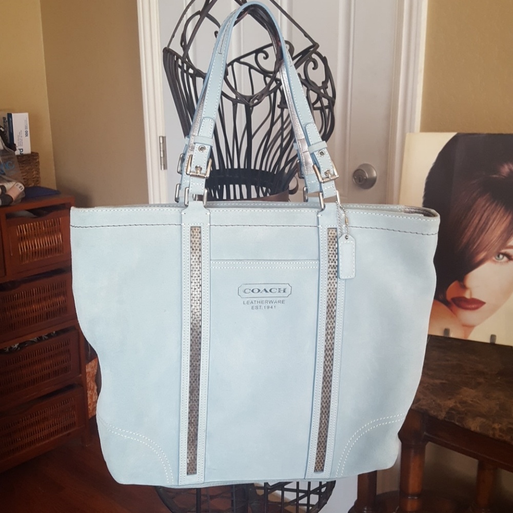 Gorgeous light blue suede Coach tote!